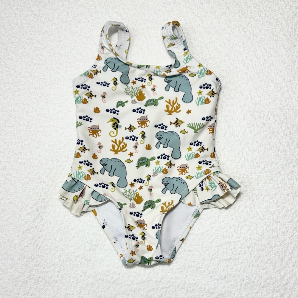 Emerson & Friends 6-12M Ocean Print Swimsuit with Ruffle Detail Baby Girl